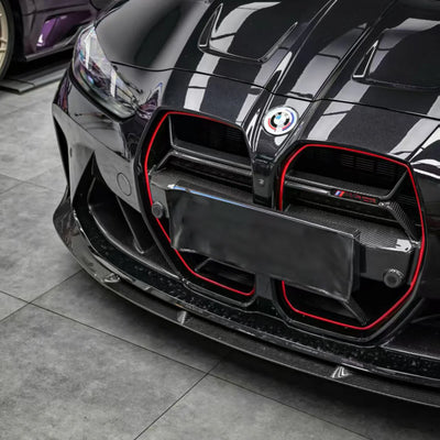 DRY CARBON FIBER FRONT GRILLE CLS STYLE WITH RED EDGES FOR BMW M3 M4 G80 G82 G83 2021+(WITHOUT ACC)-carbonizeduk