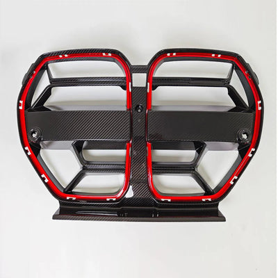 DRY CARBON FIBER FRONT GRILLE CLS STYLE WITH RED EDGES FOR BMW M3 M4 G80 G82 G83 2021+(WITHOUT ACC)-carbonizeduk