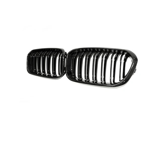 BMW F20 F21 LCI Carbon fibre + Gloss Double slat kidney grilles 2015-2019-carbonizeduk